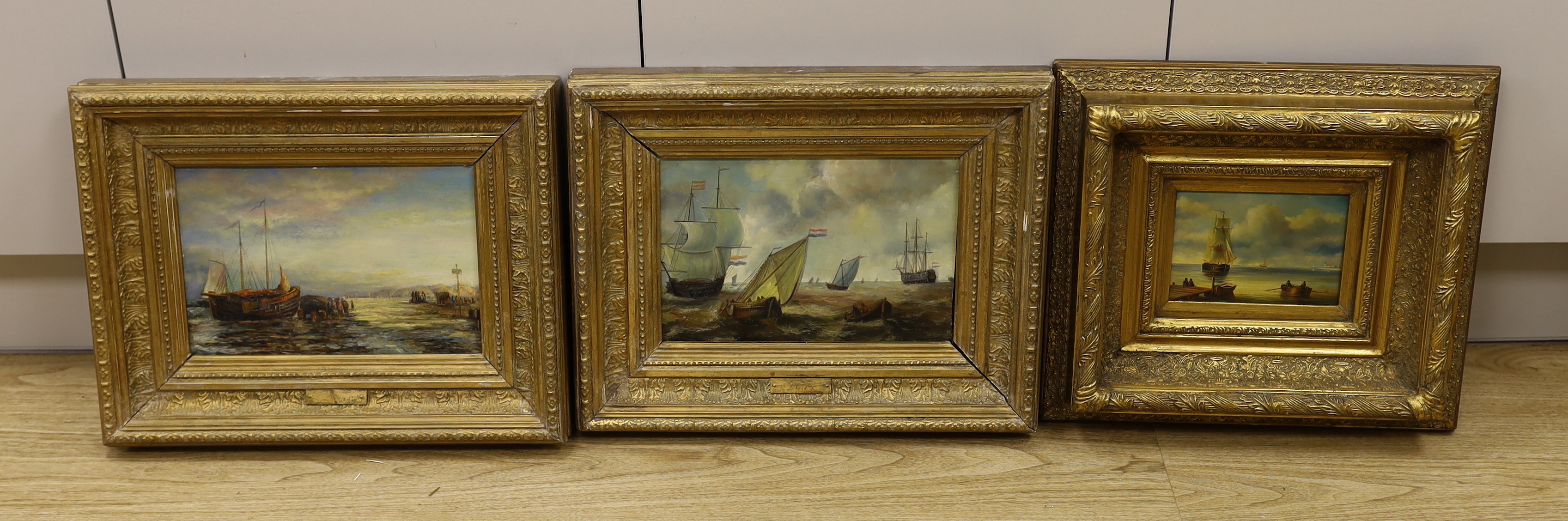 Three modern oils on board, Shipping and Maritime scenes, largest 29 x 19cm